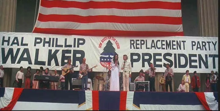 Still-frame from the final scene of Robert Altman's 1975 film Nashville, a July 4 concert that becomes a crime scene.