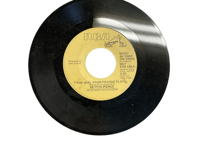 Photo of "The Girl from Prairie Flats," a country music single written by Bettye Pierce and Becky Dye and performed by Pierce. Originally released as a promotional single in 1976.